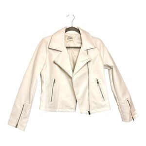 Ashley White Faux Leather Moto Jacket Cropped Minimalist Modern Medium